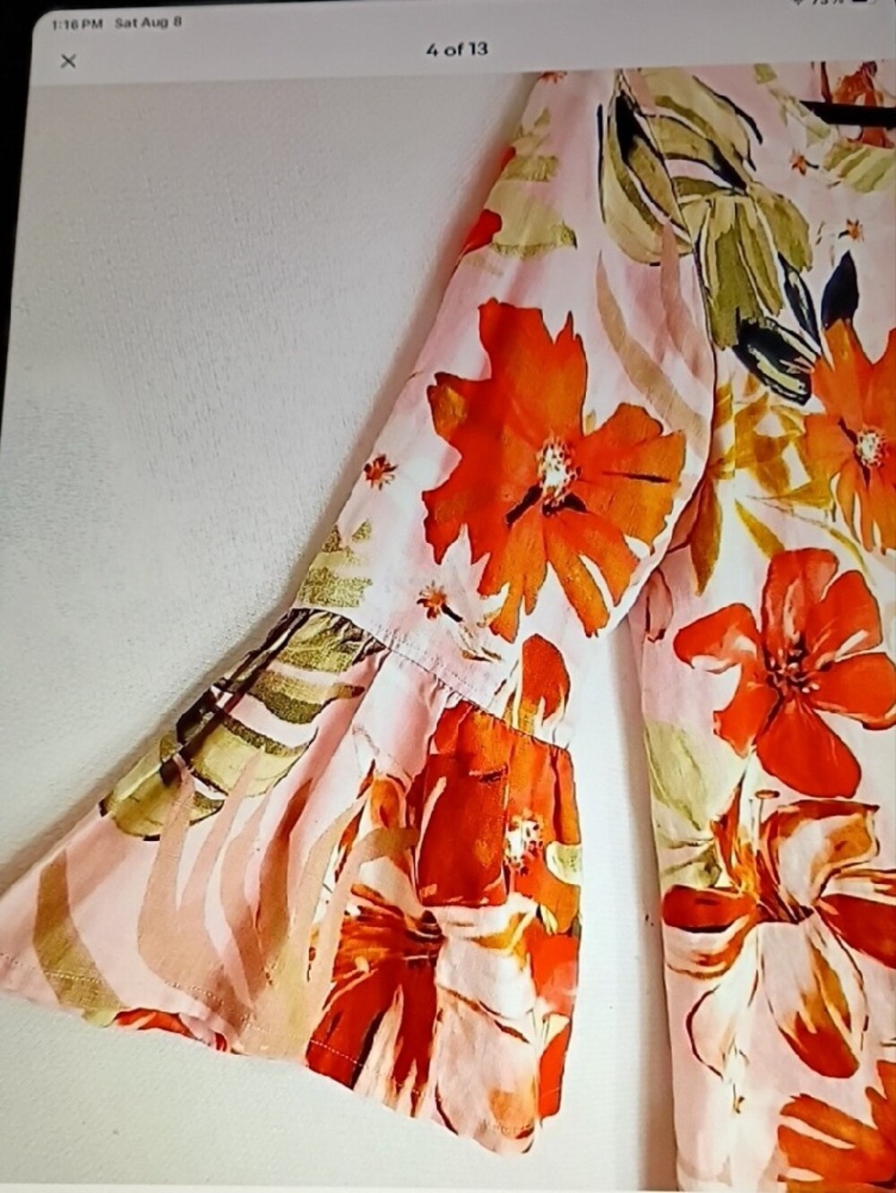 John Mark Women’s Floral Bell-Sleeve Blouse Size M Linen Blend - Picture 11 of 11